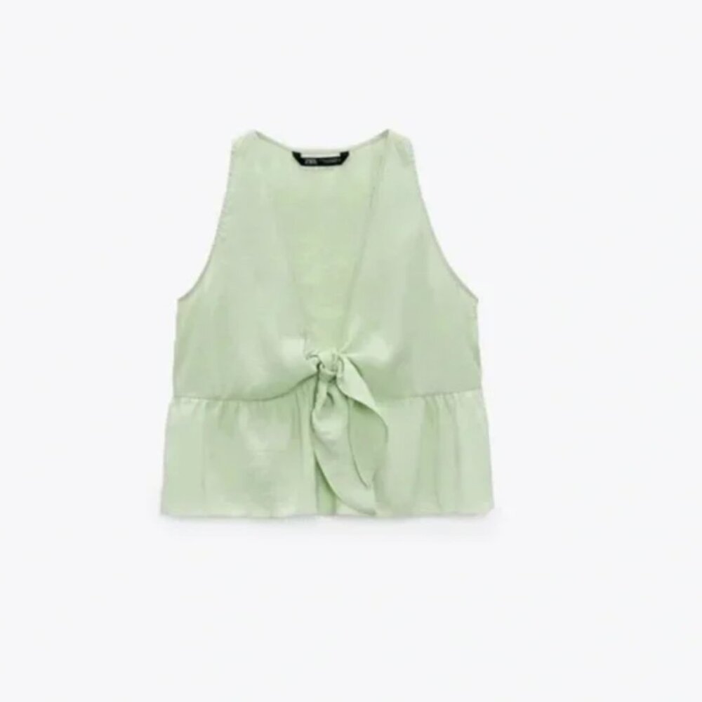 ZARA, TIED NECKLINE TOP tank, XS, NWT, Light green